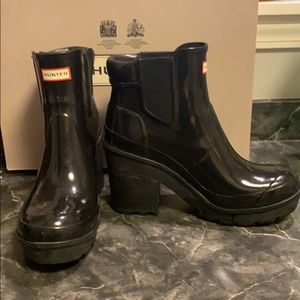Hunter Black Heeled Rain Boots